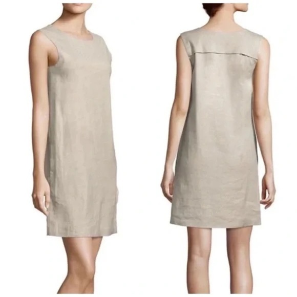 Theory Didianne Tierra Wash Linen Blend Sleeveless Shift Dress Beige Tan Size 6 - Picture 1 of 8
